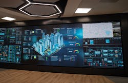 Aveva&rsquo;s interactive wall showcasing EAM software insights applied to a city-wide asset management. Source: Aveva