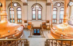 Brewery production equipment inside Heineken&apos;s Amsterdam brewery.