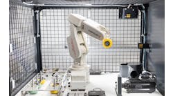 Fraunhofer Institute used a Mitsubishi Electric robotic arm, an optical laser scanner and a controller equipped with AI software to develop an AI-driven grinding system for D&uuml;spohl, a German manufacturer of wrapping machines. Source: Frauenhofer Institute