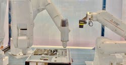 Mitsubishi&rsquo;s Assista cobot and RV-7FRL and RV-8CRL industrial robots in a complex path screw-driving assembly operation at IMTS 2022.